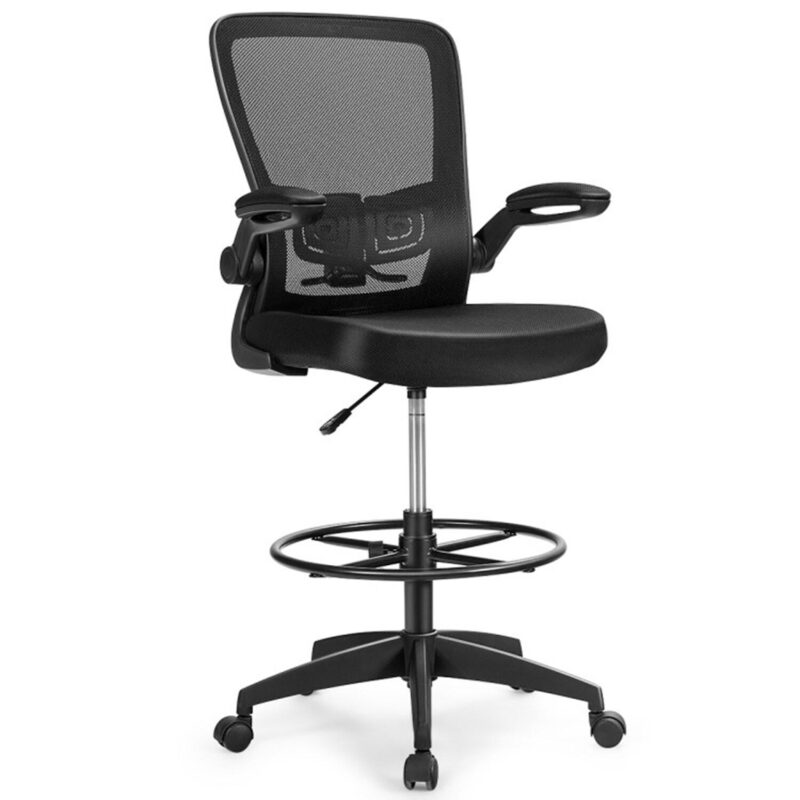Mondawe Black Contemporary Ergonomic Adjustable Height Swivel Mesh Drafting Chair - Image 10