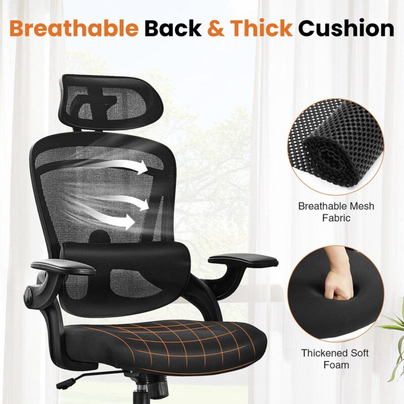 Mondawe Black Contemporary Ergonomic Adjustable Height Swivel Mesh Executive Chair - Image 6