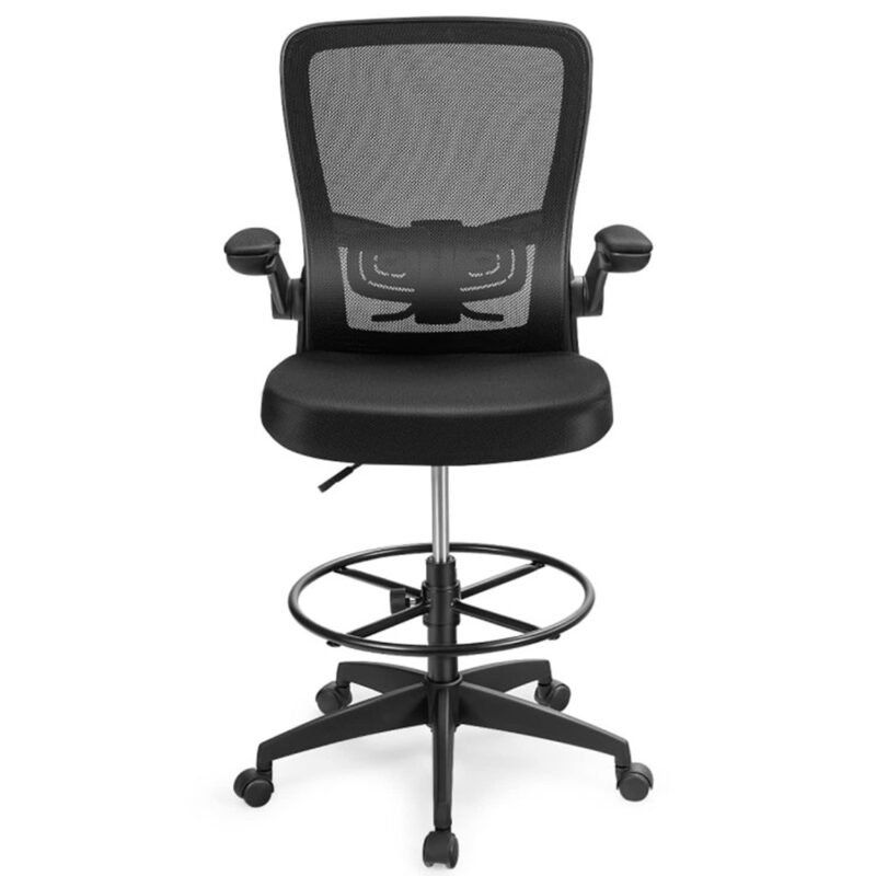 Mondawe Black Contemporary Ergonomic Adjustable Height Swivel Mesh Drafting Chair - Image 11