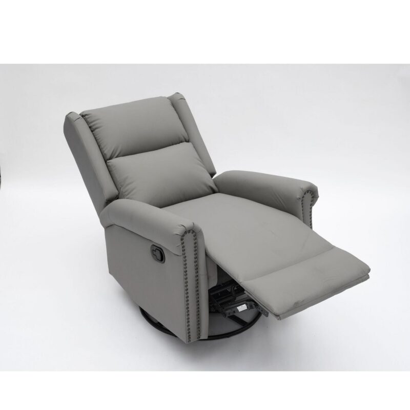 Mondawe Gray Faux leather Upholstered Tufted Swivel Powered Reclining Recliner with Lift Assistance - Image 4