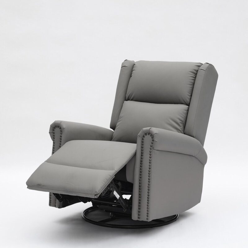 Mondawe Gray Faux leather Upholstered Tufted Swivel Powered Reclining Recliner with Lift Assistance - Image 2