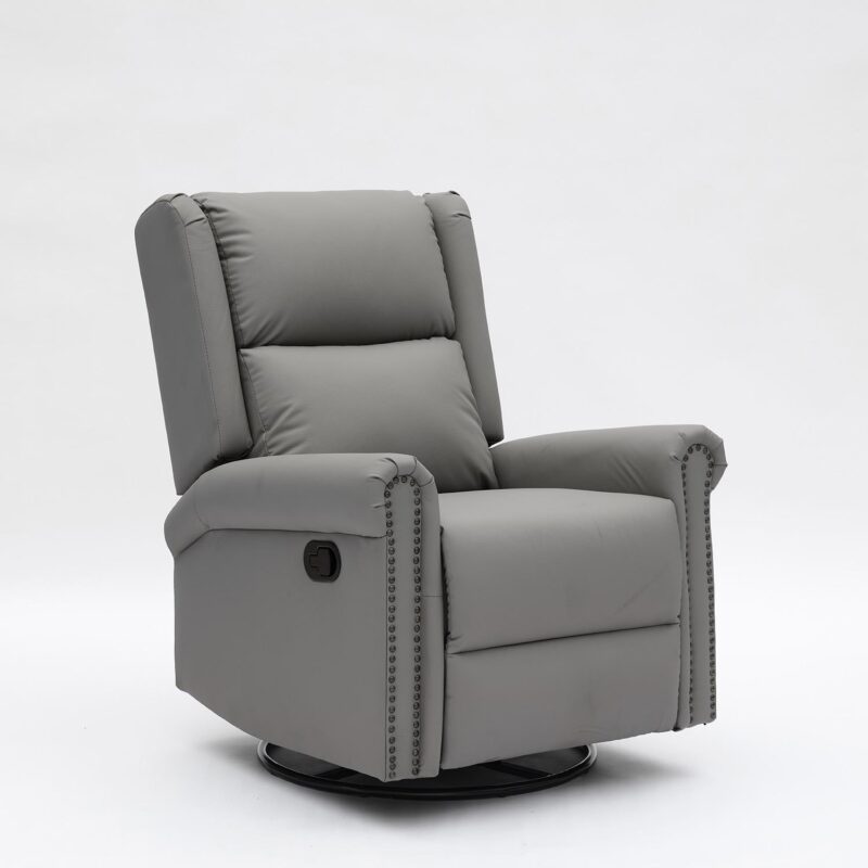 Mondawe Gray Faux leather Upholstered Tufted Swivel Powered Reclining Recliner with Lift Assistance