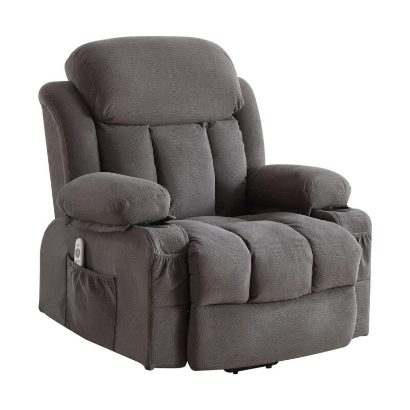 Mondawe Gray Velvet Upholstered Tufted Powered Reclining Massage chair with Lift Assistance - Image 8