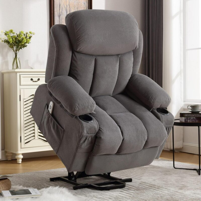 Mondawe Gray Velvet Upholstered Tufted Powered Reclining Massage chair with Lift Assistance - Image 5