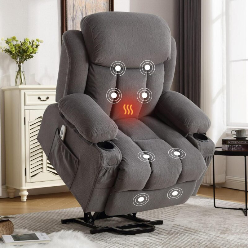 Mondawe Gray Velvet Upholstered Tufted Powered Reclining Massage chair with Lift Assistance