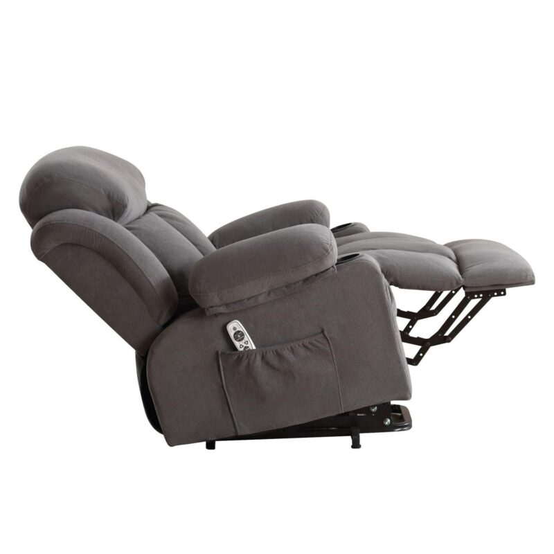 Mondawe Gray Velvet Upholstered Tufted Powered Reclining Massage chair with Lift Assistance - Image 10