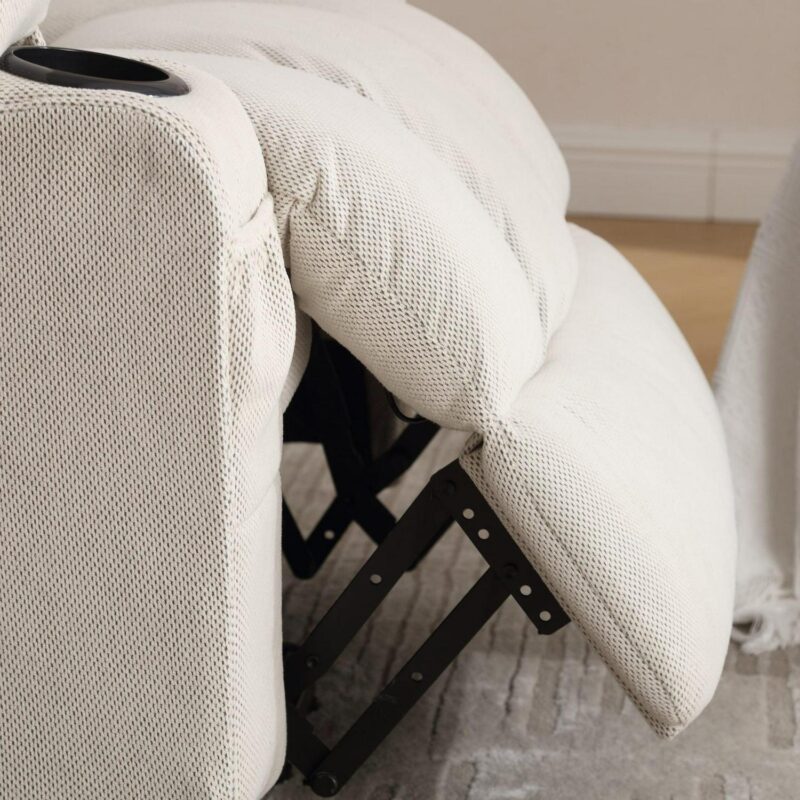 Mondawe Massage and Lumbar Heat Recliner Beige Velvet Upholstered Swivel Massage chair with Lift Assistance - Image 11