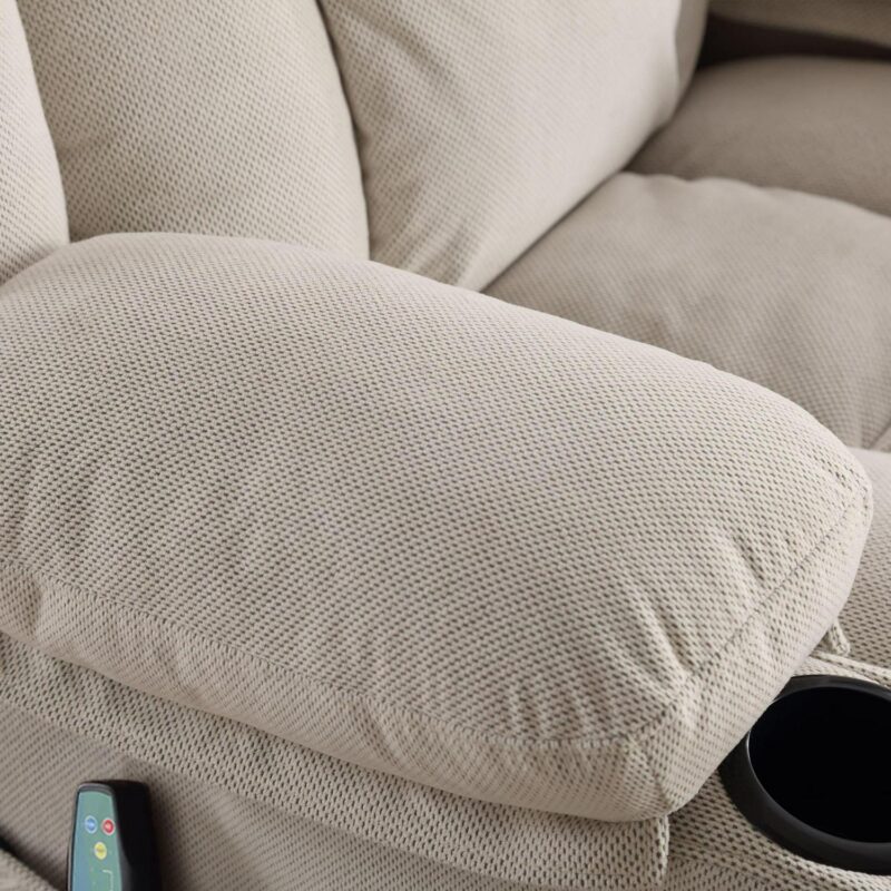 Mondawe Massage and Lumbar Heat Recliner Beige Velvet Upholstered Swivel Massage chair with Lift Assistance - Image 9
