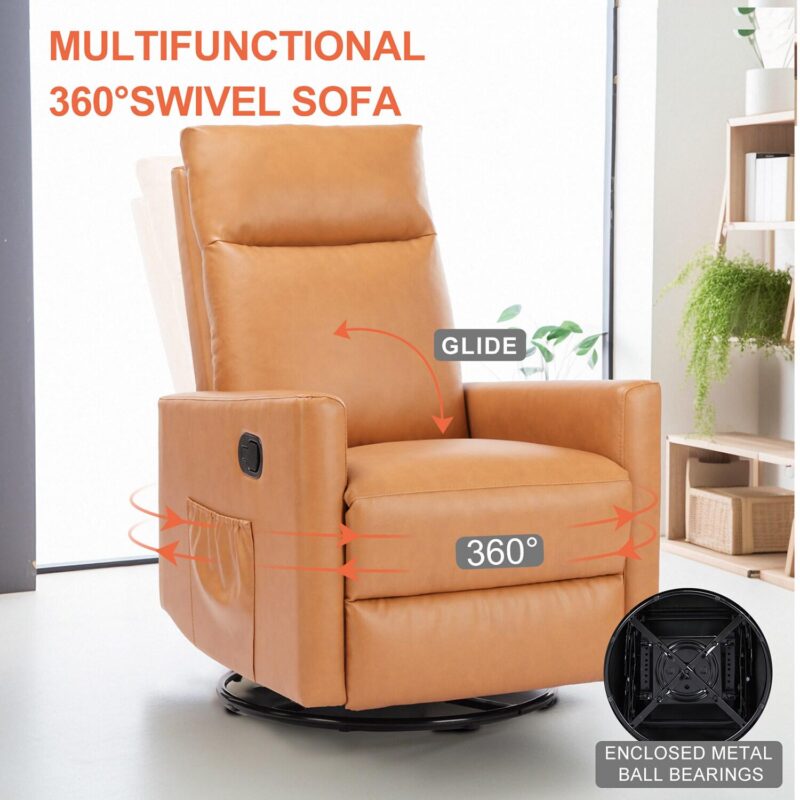 Mondawe Orange Faux leather Upholstered Swivel Massage chair - Image 3