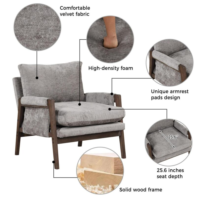Nestfair Modern Gray Velvet Accent Chair - Image 5