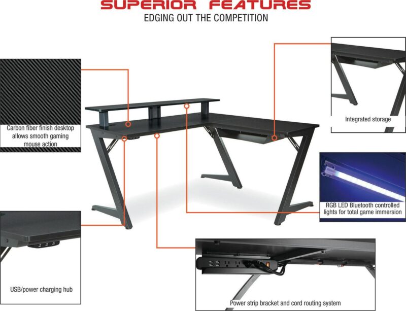 OSP Home Furnishings Avatar 54-Inches Black Modern/Contemporary Gaming desk - Image 7