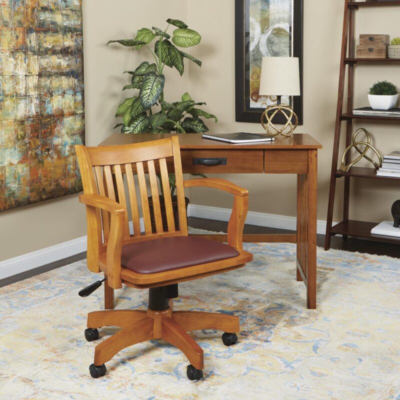 OSP Home Furnishings OSP Designs Brown/Fruitwood Transitional Adjustable Height Swivel Vinyl Bankers Chair