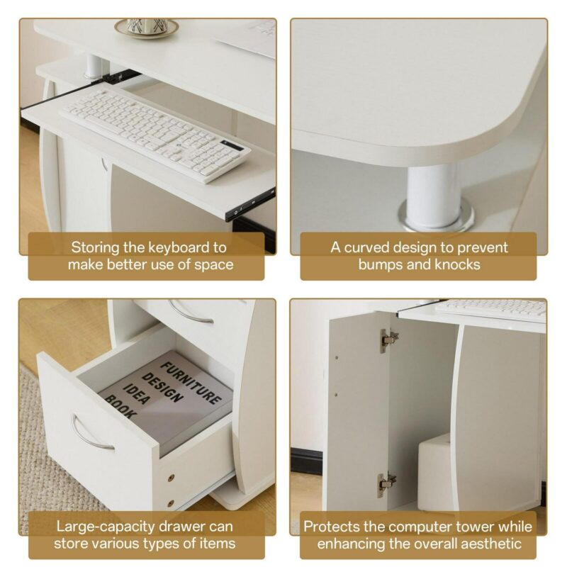 Outopee 45.28-in White Modern/Contemporary Computer desk - Image 10