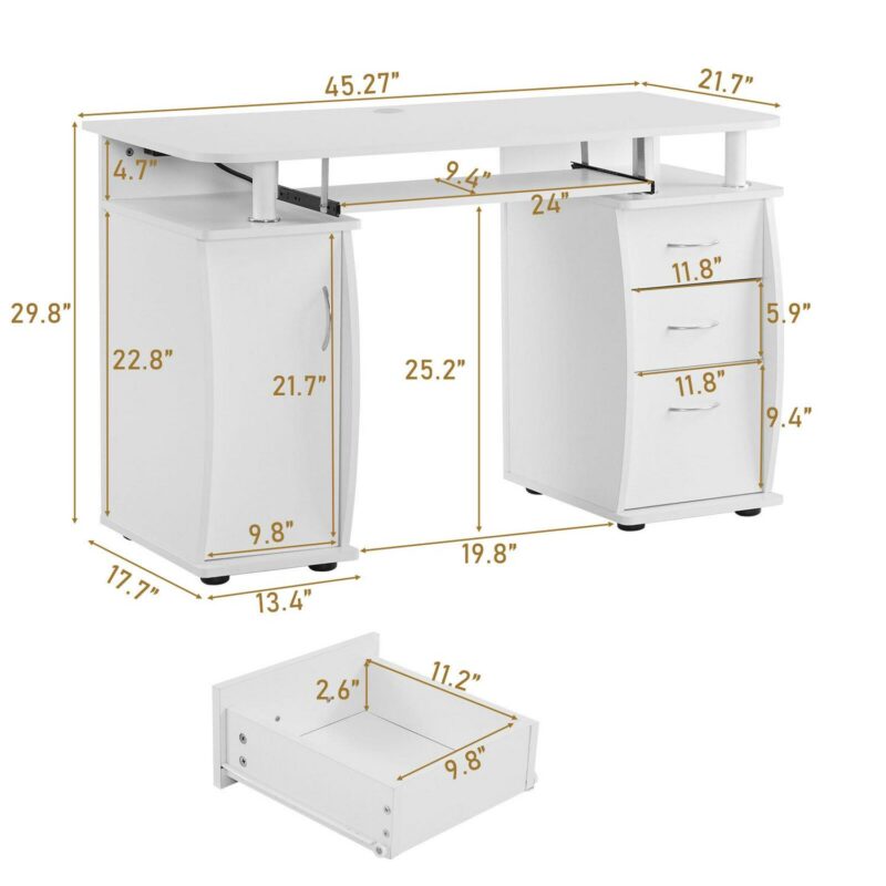 Outopee 45.28-in White Modern/Contemporary Computer desk - Image 4