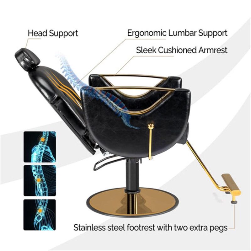 Outopee Black Hair Salon Chair Barber Chair Heavy Duty Footrest with Extra Supports - Image 5