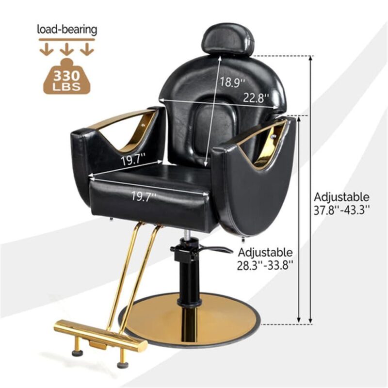 Outopee Black Hair Salon Chair Barber Chair Heavy Duty Footrest with Extra Supports - Image 4