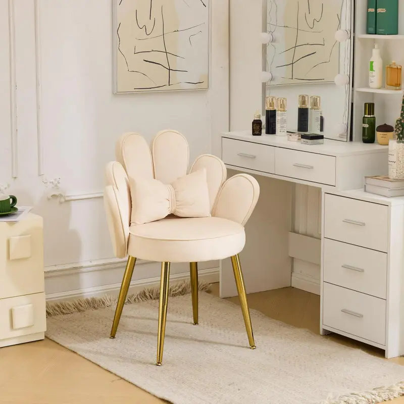 Outopee Casual Beige Velvet Accent Chair