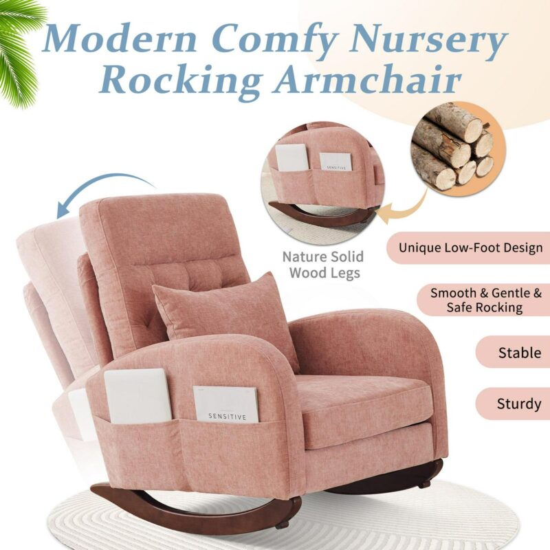 Outopee Casual Pink Chenille Rocking Chair - Image 6