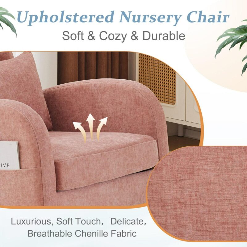 Outopee Casual Pink Chenille Rocking Chair - Image 9