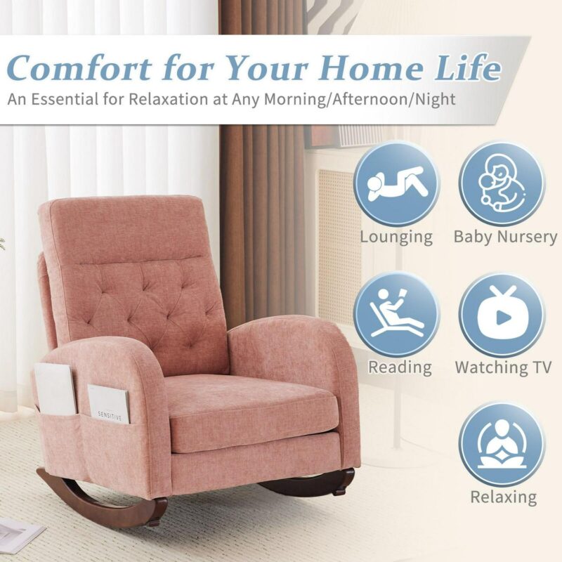 Outopee Casual Pink Chenille Rocking Chair - Image 7