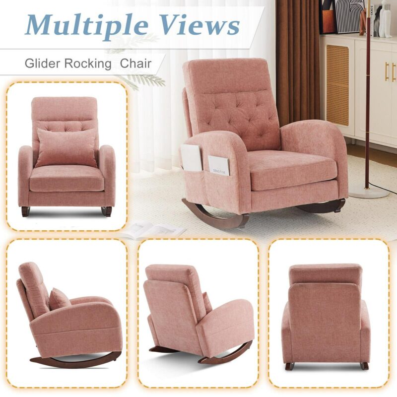 Outopee Casual Pink Chenille Rocking Chair - Image 8