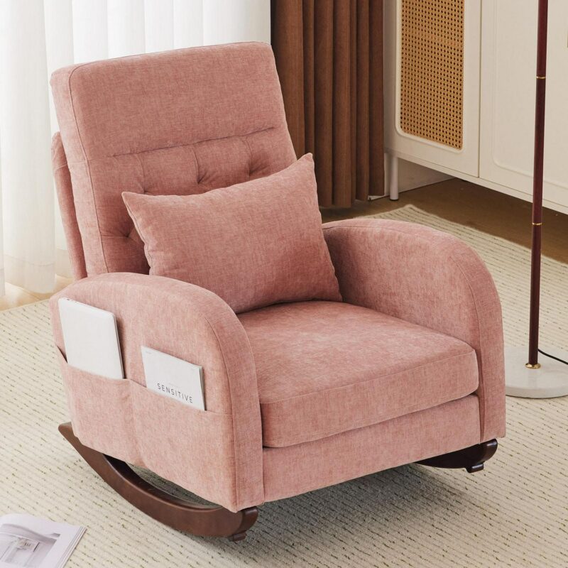 Outopee Casual Pink Chenille Rocking Chair