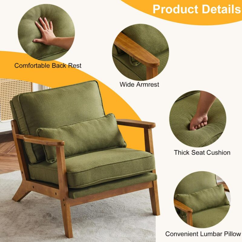 Outopee Modern Green Linen Accent Chair - Image 3