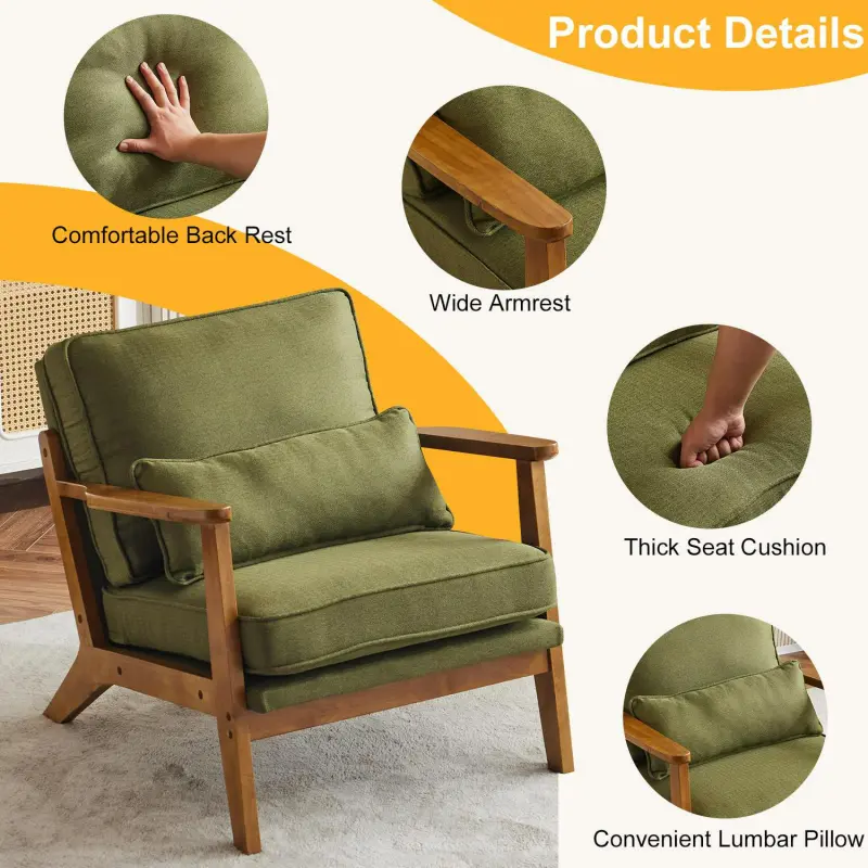 Outopee Modern Green Linen Accent Chair - Image 3