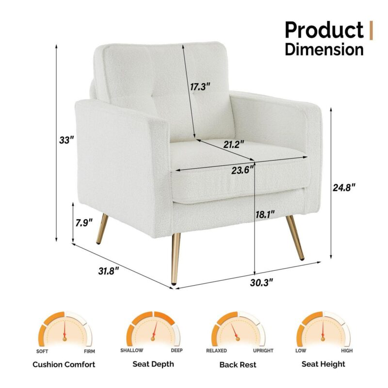 Outopee Modern White Corduroy Club Chair - Image 8