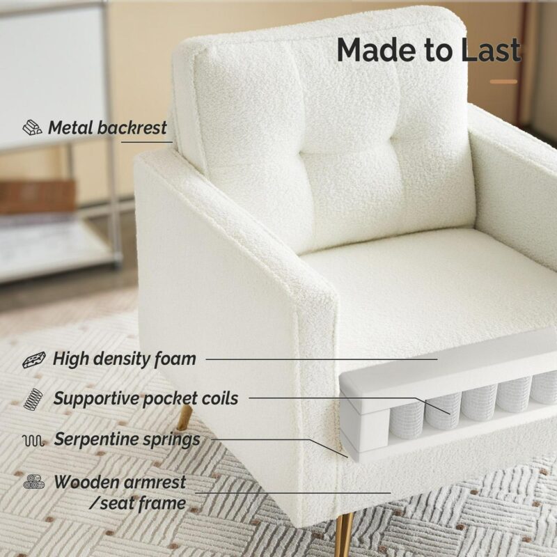 Outopee Modern White Corduroy Club Chair - Image 6