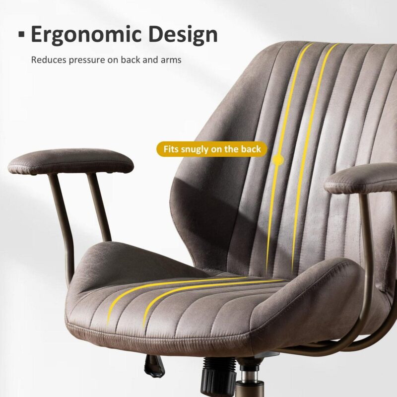 Ovios Gray Contemporary Ergonomic Adjustable Height Swivel Faux Leather Desk Chair - Image 4