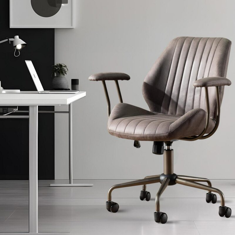 Ovios Gray Contemporary Ergonomic Adjustable Height Swivel Faux Leather Desk Chair