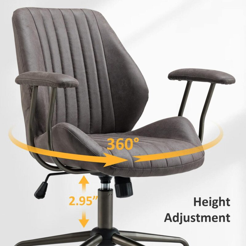 Ovios Gray Contemporary Ergonomic Adjustable Height Swivel Faux Leather Desk Chair - Image 3