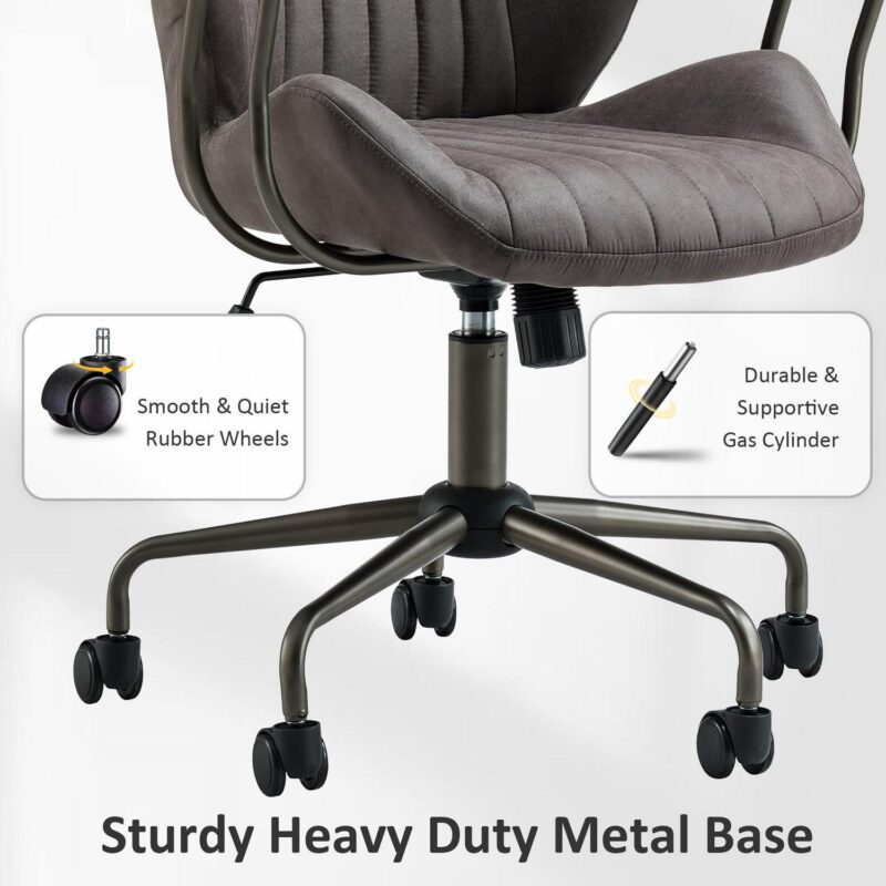 Ovios Gray Contemporary Ergonomic Adjustable Height Swivel Faux Leather Desk Chair - Image 7