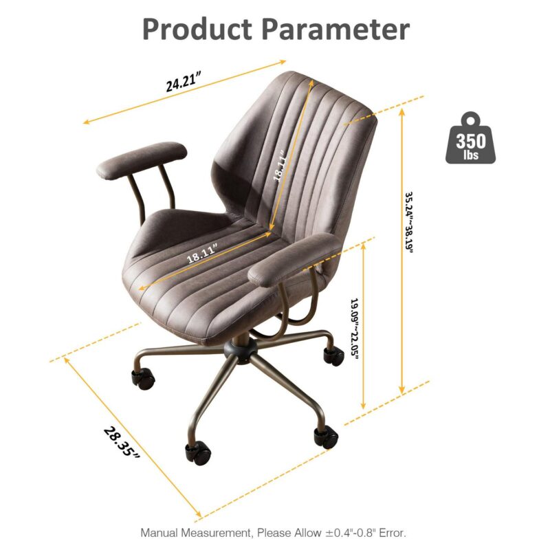 Ovios Gray Contemporary Ergonomic Adjustable Height Swivel Faux Leather Desk Chair - Image 8
