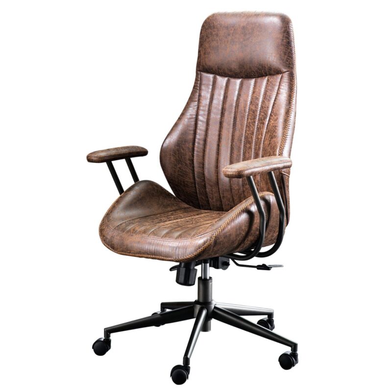 Ovios Krellack Dark Brown Contemporary Ergonomic Adjustable Height Swivel Faux Leather Desk Chair