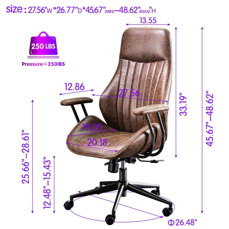 Ovios Krellack Dark Brown Contemporary Ergonomic Adjustable Height Swivel Faux Leather Desk Chair - Image 6