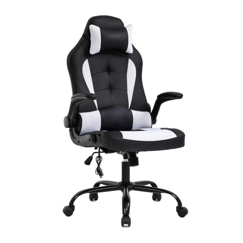 ProHT Black and White Contemporary Ergonomic Adjustable Height Swivel Faux Leather Gaming Chair