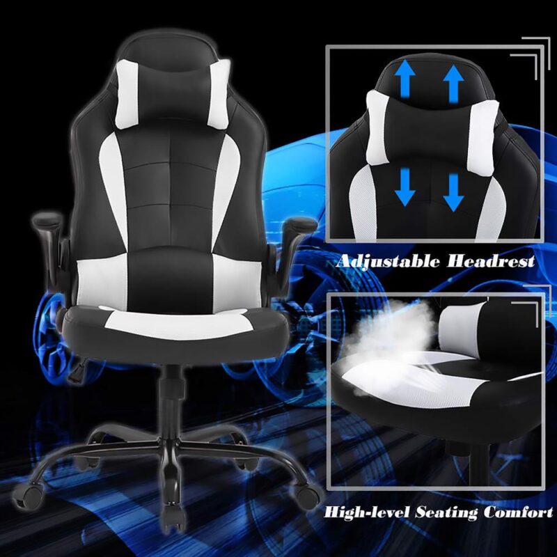 ProHT Black and White Contemporary Ergonomic Adjustable Height Swivel Faux Leather Gaming Chair - Image 5