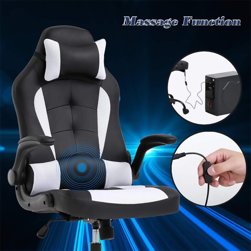 ProHT Black and White Contemporary Ergonomic Adjustable Height Swivel Faux Leather Gaming Chair - Image 3