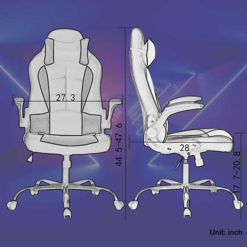 ProHT Black and White Contemporary Ergonomic Adjustable Height Swivel Faux Leather Gaming Chair - Image 6