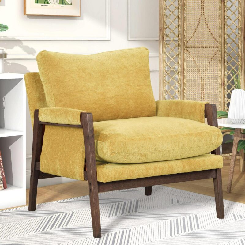 Roundhill Furniture Kelly Modern Yellow Velvet Accent Chair