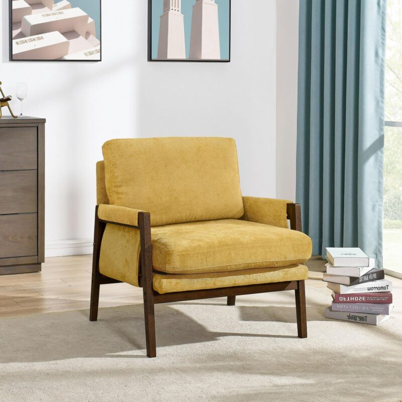 Roundhill Furniture Kelly Modern Yellow Velvet Accent Chair - Image 5