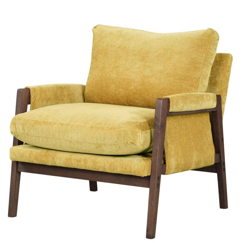 Roundhill Furniture Kelly Modern Yellow Velvet Accent Chair - Image 3