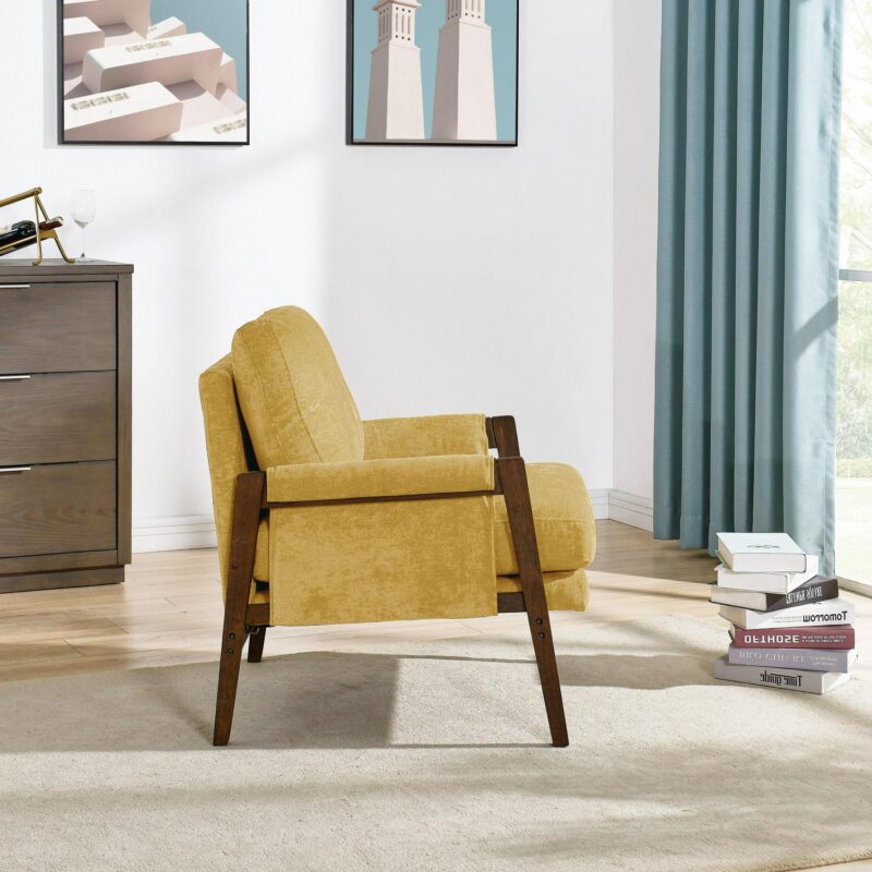 Roundhill Furniture Kelly Modern Yellow Velvet Accent Chair - Image 4
