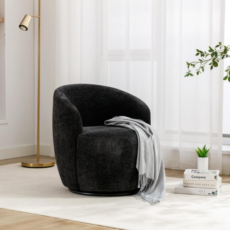 Runesay Modern Black Chenille Club Chair