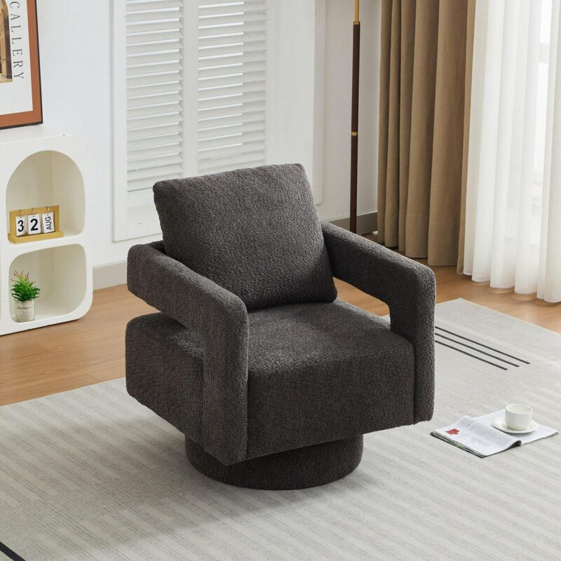 Runesay Modern Charcoal Boucle Swivel Accent Chair - Image 2