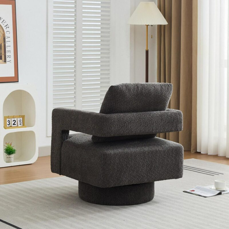 Runesay Modern Charcoal Boucle Swivel Accent Chair - Image 8