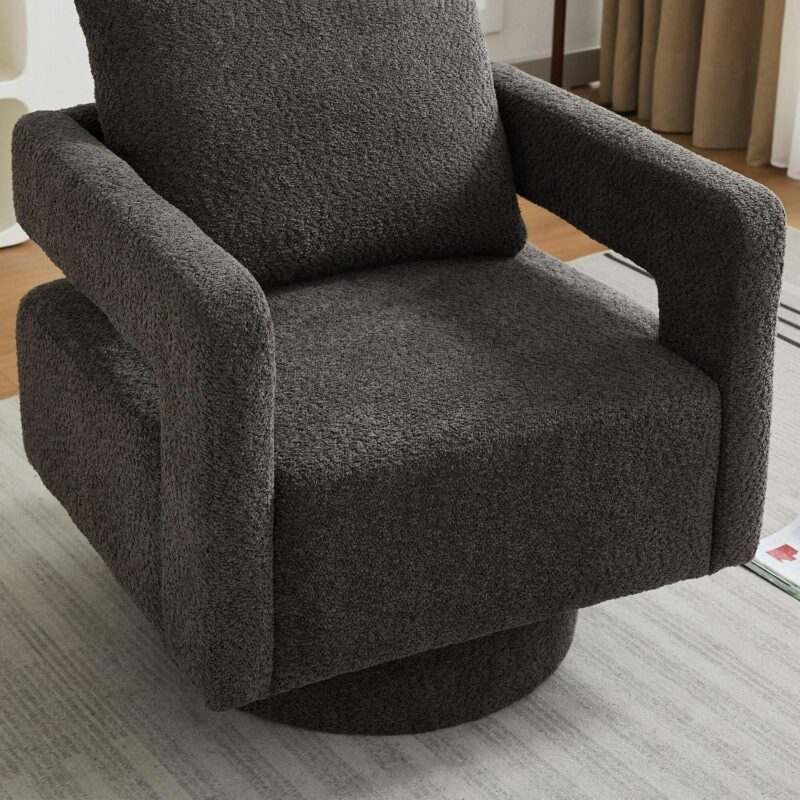 Runesay Modern Charcoal Boucle Swivel Accent Chair - Image 3