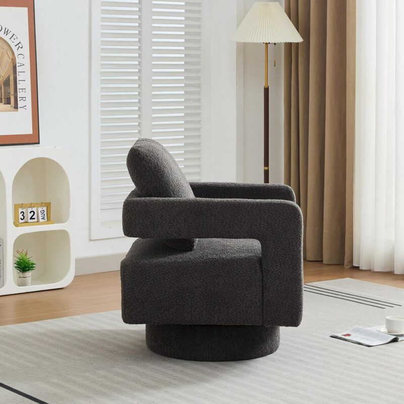 Runesay Modern Charcoal Boucle Swivel Accent Chair - Image 6